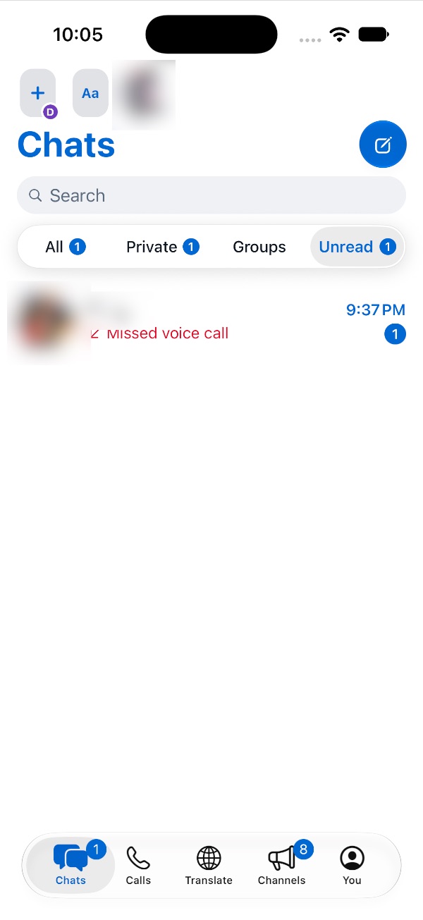 The AviNat Chats screen